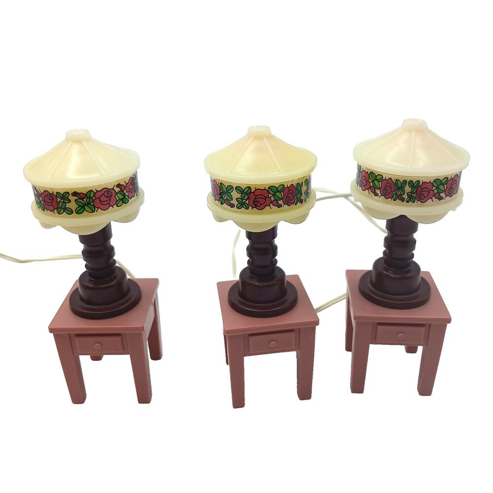 Lot of Three (3) 1980s Fisher Price Doll House Lamps Stained Glass Look Untested